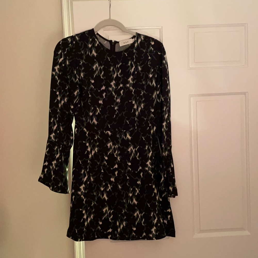 A.L.C. Green white and black long sleeve dress